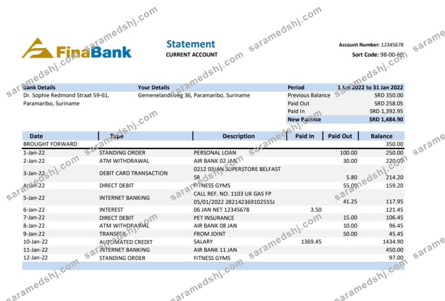 Suriname Finabank statement xls